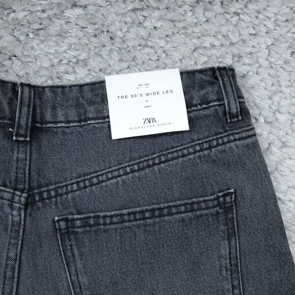 Zara Signature 90s Wide Leg Jeans Gray Denim High Rise US Size 6 EU 38 Slim Fit - Picture 4 of 12